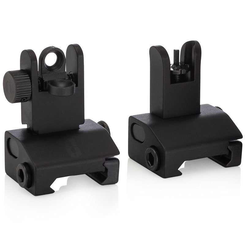 Chaos Ready | Flip Up Iron Sights - Spring Loaded Low Profile Back up Ironsights | Designed for Picatinny 1913 Pattern Rails | Co-Witness Front and Rear BUIS Combo Set |
