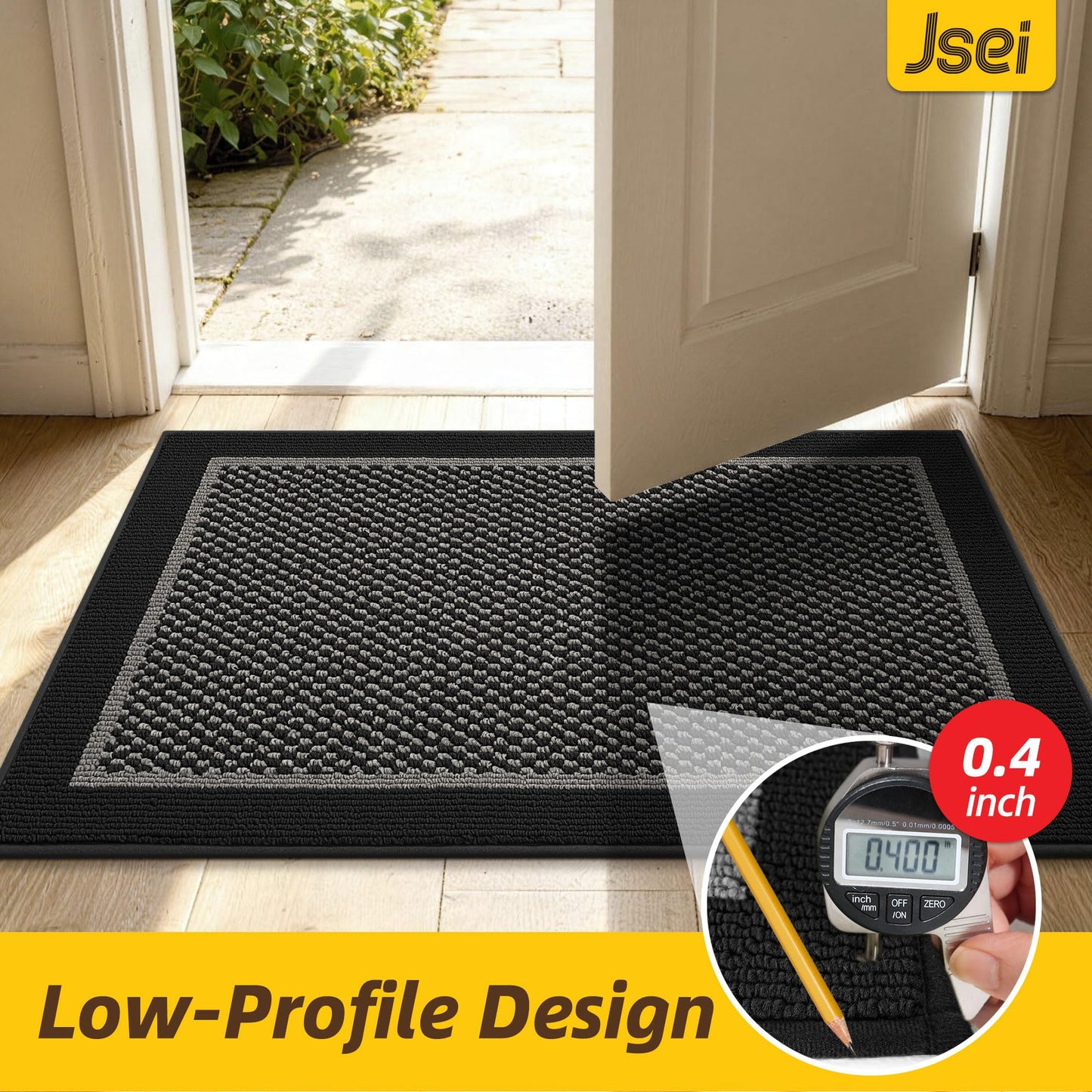 JSEI Dirt Trapper Door Mat 20"x32", Non-Slip Washable Doormats Entryway Rugs, Resist Dirt Absorbent Welcome Mat, Low Profile Floor Mats for Front Back Door and Entrance, Black