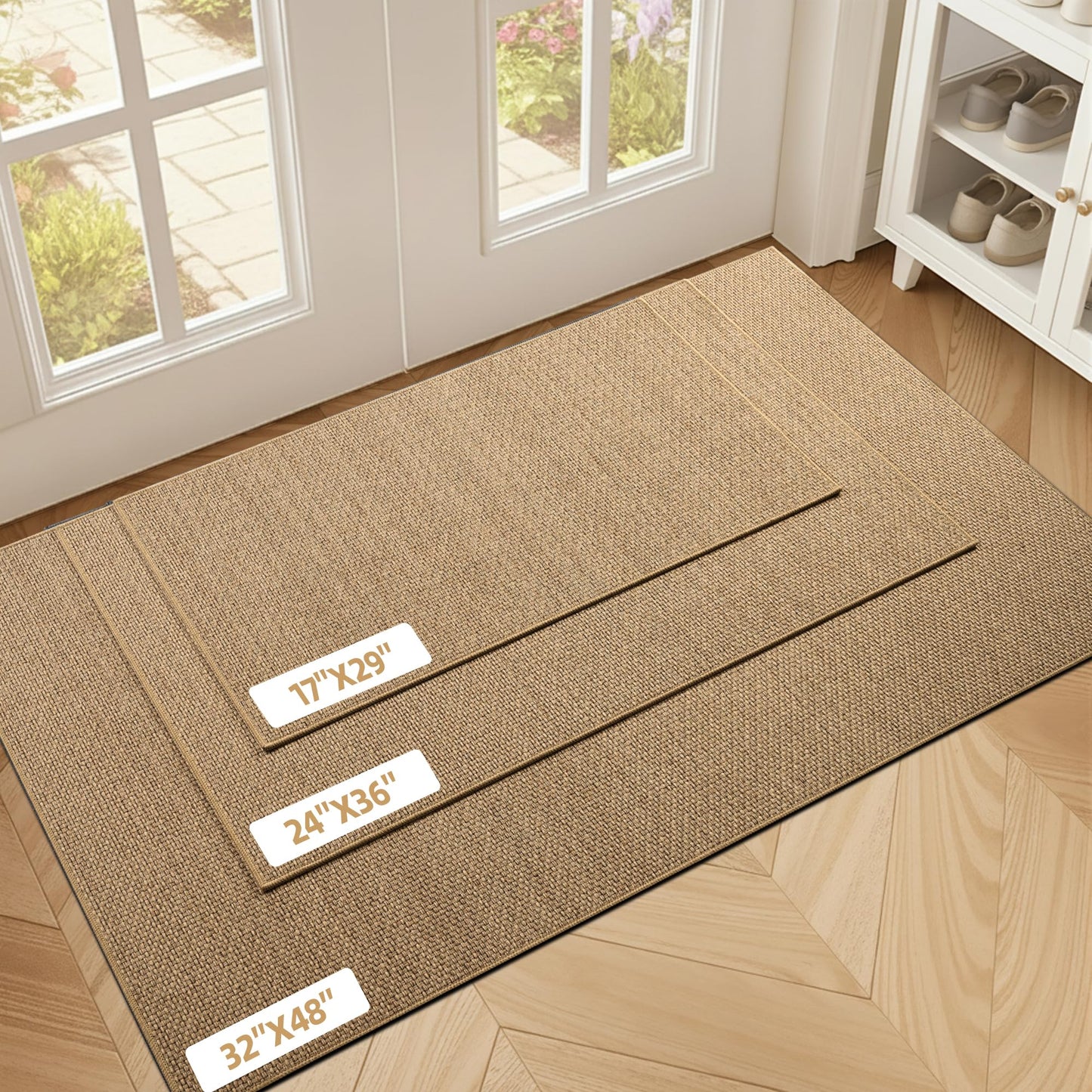 StepAura Indoor Ultra Thin Door Mat 17"x29", Low Profile Non Slip Rubber Backing Front Door Mat Indoor Entrance, Beige