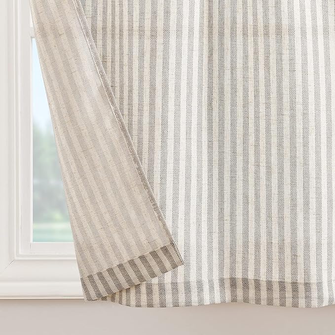 jinchan Tab Top Linen Kitchen Curtains 36 Inches Striped Tier Curtains Farmhouse Modern Cafe Style Small Window Treatments Airy Light Filtering Rod Pocket for Living Room Bathroom 2 Panels Taupe Grey
