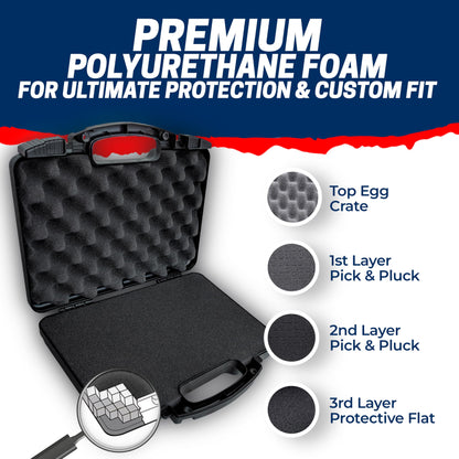 Hard Lockable Gun Case for Pistol, Revolver, and Handgun 12.3" inches x 10.5" Airline Compliant Locking 9mm TSA Approved Firearm Travel Non-Waterproof Storage Box Gun Carrying Case for Pistols