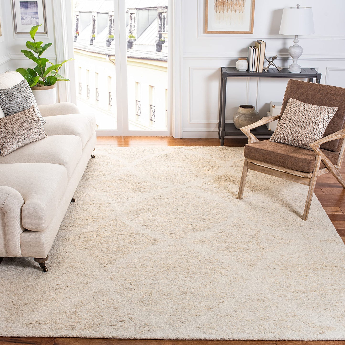 SAFAVIEH Abstract Collection Area Rug - 9' x 12', Ivory & Beige, Handmade Wool, Ideal for High Traffic Areas in Living Room, Bedroom (ABT346B)