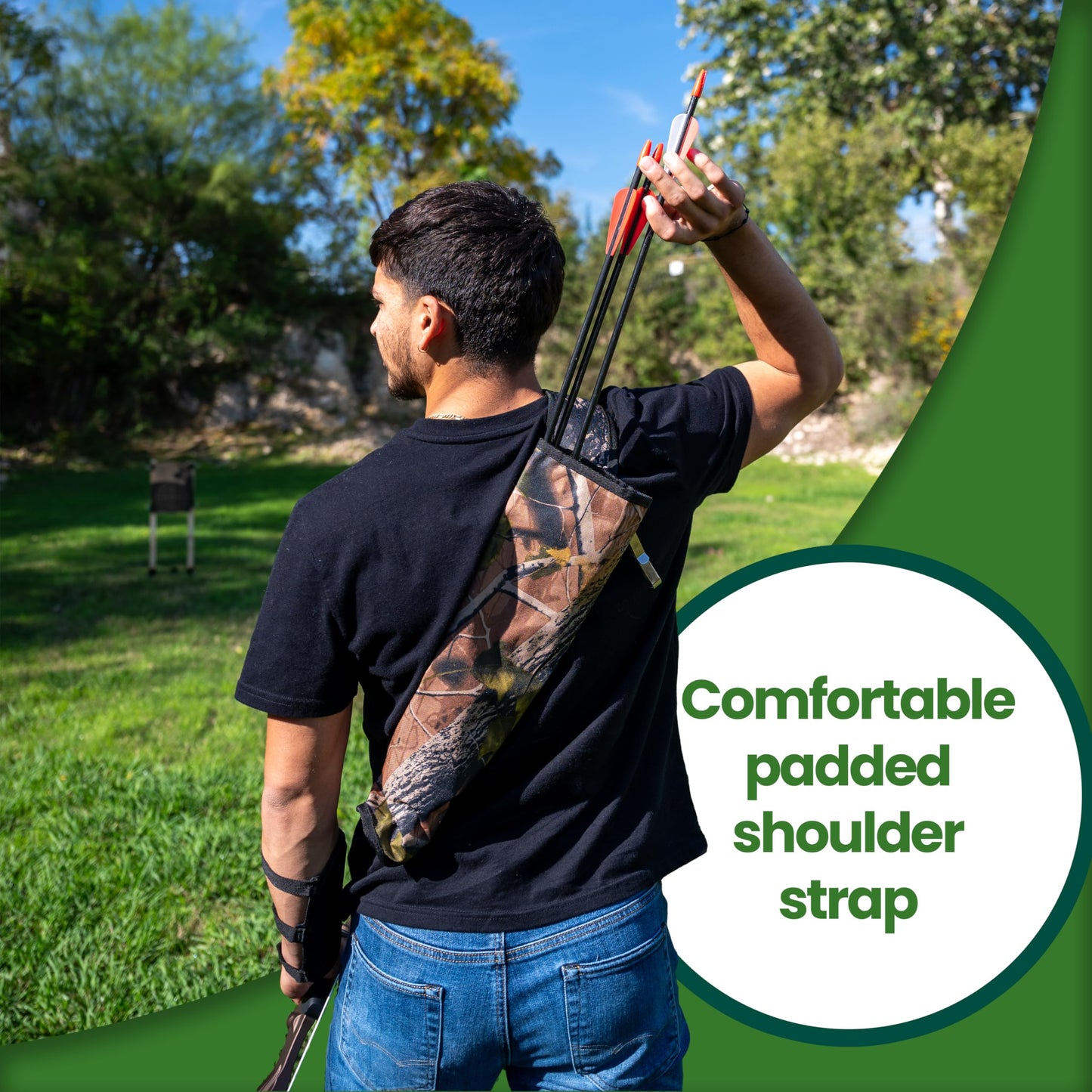 KESHES Archery Back Arrow Quiver Holder - Adjustable Quiver for Arrows with Shoulder Strap and Belt Clip - Ideal for Bow Hunting & Target Practice for Youth & Adults