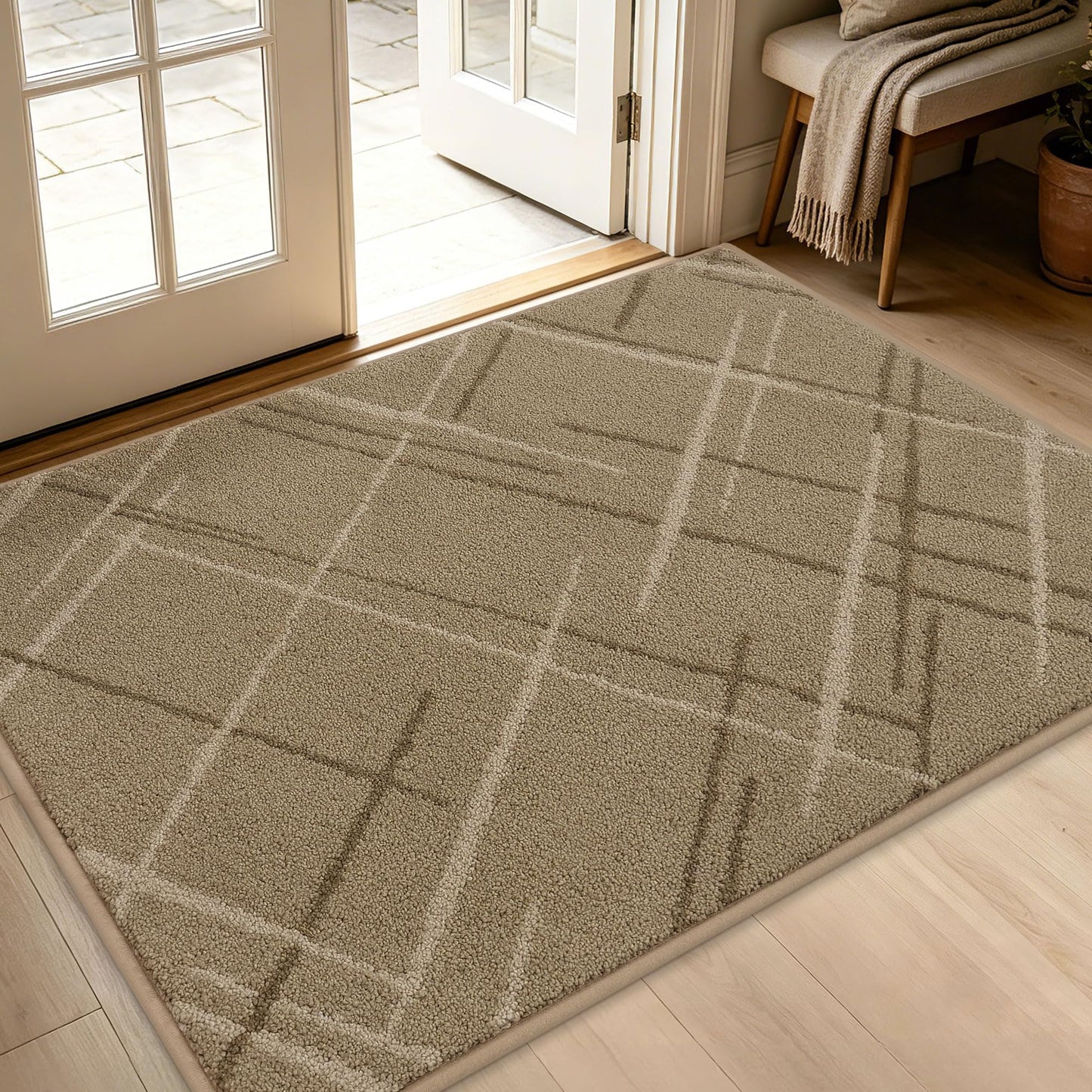 BEQHAUSE Door Mat 36" x 60", Non Slip Entryway Rugs Washable, Dirt Trapper Front Door Mat,Low Profile Absorbent Floor Mats for Front Back Door and Entryway, Beige