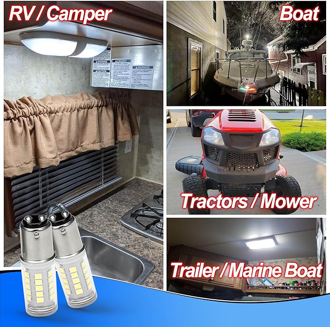 12V BA15D 1076 1142 1176 S8 LED Bulb, 5 Watt 6000K Bright White, Double Contact/DC Bayonet Base, AC/DC12-24 Volt for RV Camper Trailer Boat Trunk Interior Lights(Pack of 3)