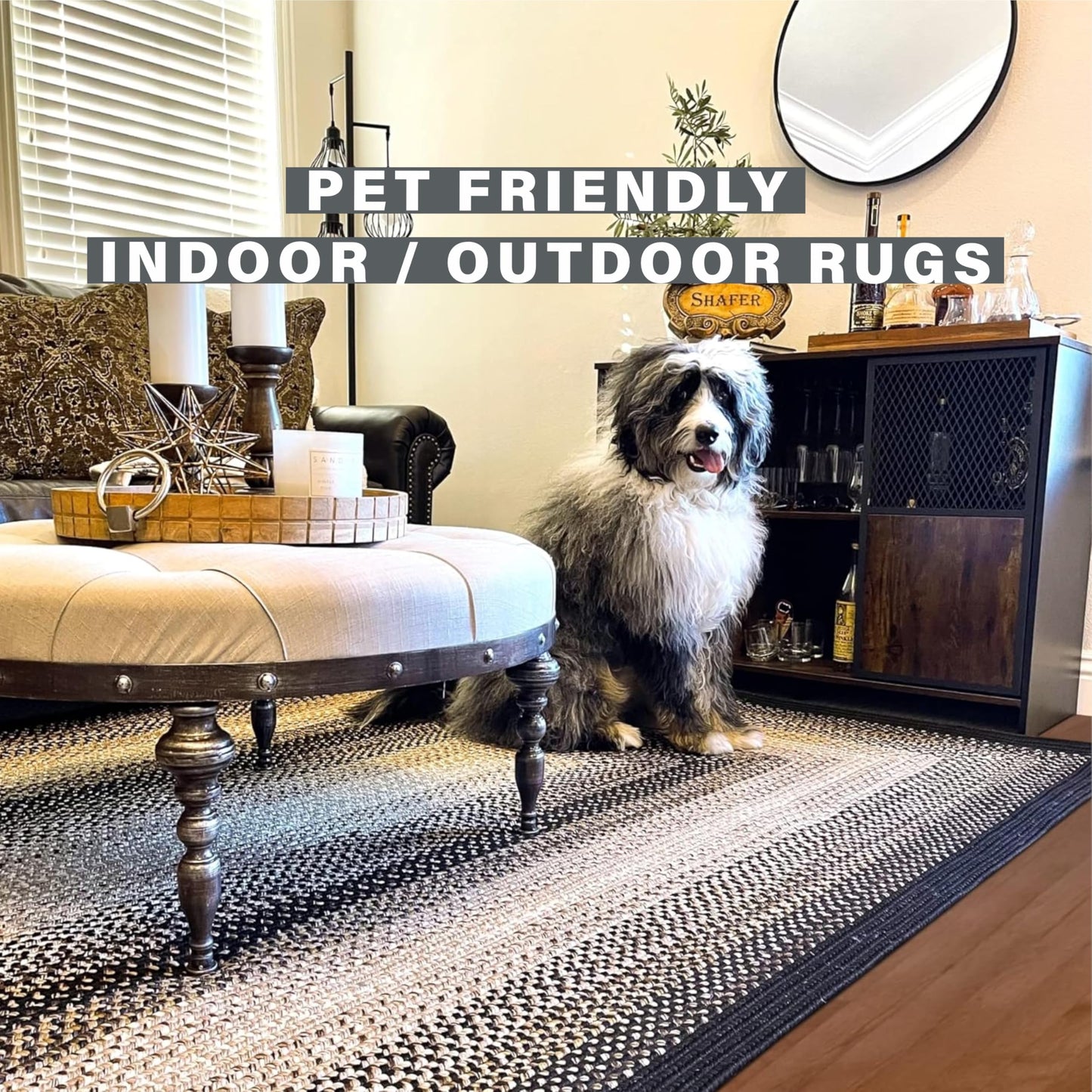 Black Mist Braided Oval Rug 20"x30" - Black & Tan Rustic Rugs for Entryway and Kitchen, Water Absorbing, Machine Washable and Reversible - Both Indoor and Outdoor