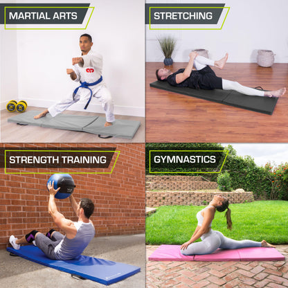 ProsourceFit Tri-Fold Folding Thick Exercise Mat 6’x2’ with Carrying Handles for MMA, Gymnastics Core Workouts