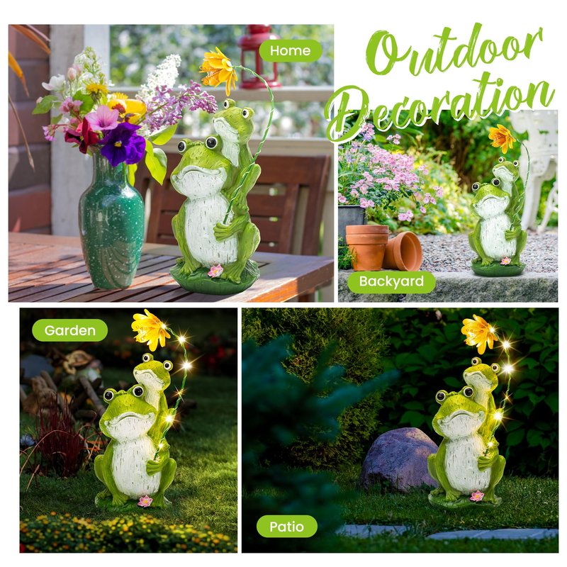 GIGALUMI Solar Garden Statues Loving Frog Garden Decor Figurine Lights for Outside, Yard Decorations Outdoor Patio Decor, Gardening Gifts for Women