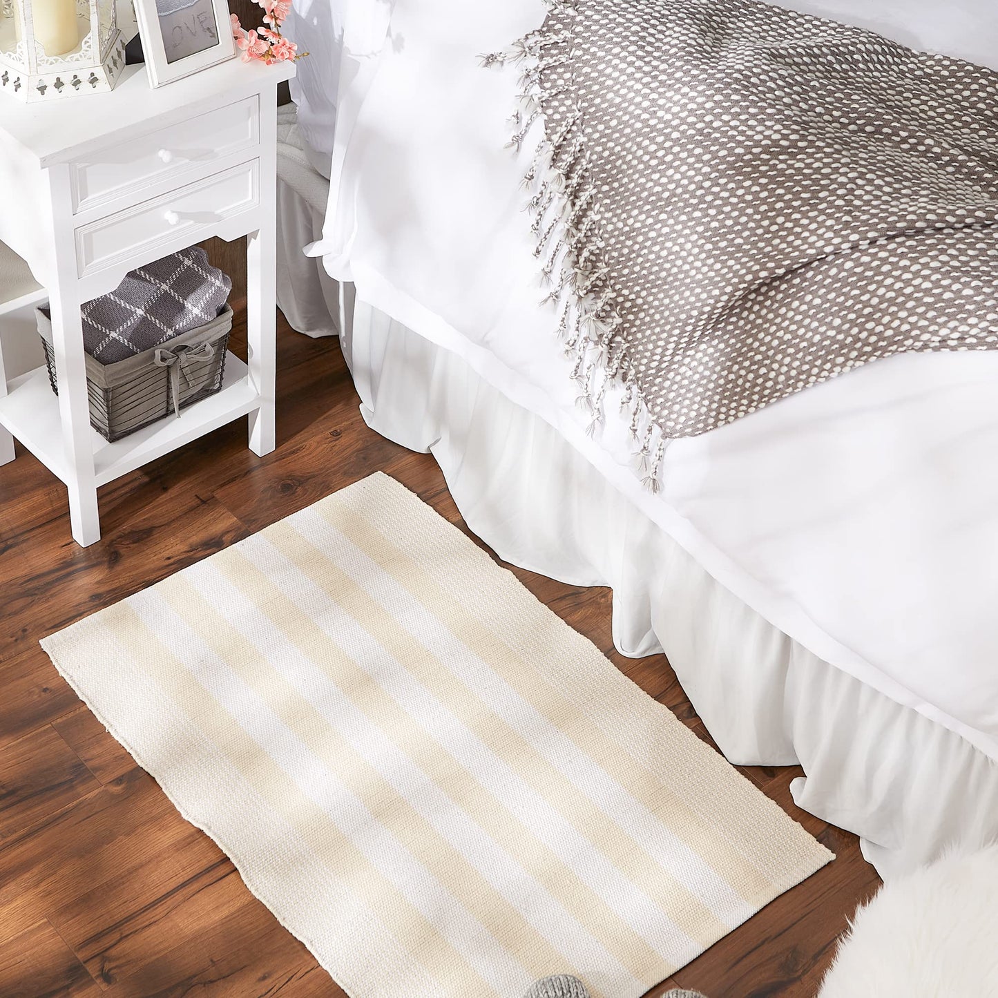 DII Woven Rag Rug Collection Recycled Yarn Cabana Stripe, 2x3', Natural