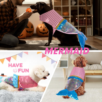cyeollo Dog Costumes for Large Dogs Sparkly Mermaid Cosplay Clothes Pet Costme Birthday Party Outfit Dog Halloween Costumes Size XL