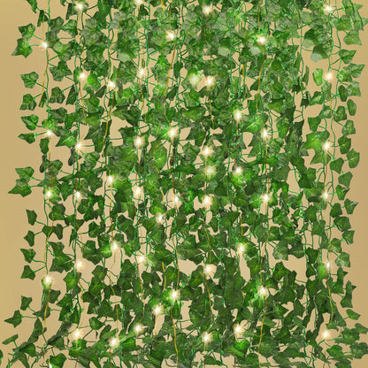 RECUTMS Fake Vines 12 Pack 86 FT Artificial Ivy with 100 LED String Light Leaves Wall Leaf Plants Greenery Garland Hanging Plant Vine for Room Garden Office Wedding Decor