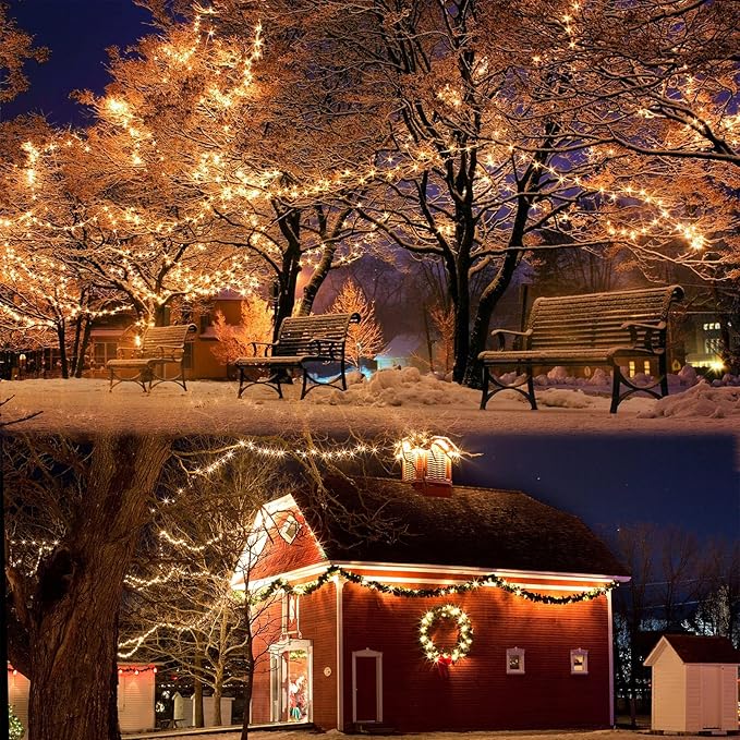 Pooqla Warm White Christmas Lights, 200 LED 66 ft Twinkle Fairy String Lights with for Indoor Outdoor Decor, 8 Modes Connectable Holiday Fairy Lights for Home Yard Patio Party Xmas Tree Decor