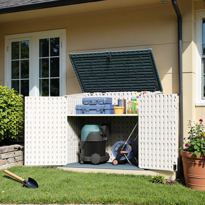 Greesum Outdoor Resin Storage Shed, 34 Cu.ft Horizontal Outdoor Storage Box Waterproof for Garden, Pool Storage, Garbage Cans, Beige