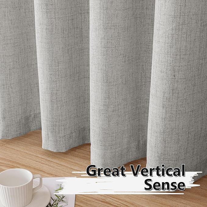 Tollpiz Short Linen Curtain Bedroom Rod Pocket Semi Sheer Curtains Burlap Light Filtering Thick Linen Drape for Living Room, 38 x 54 inches Long, Silver Grey, Set of 2 Panels