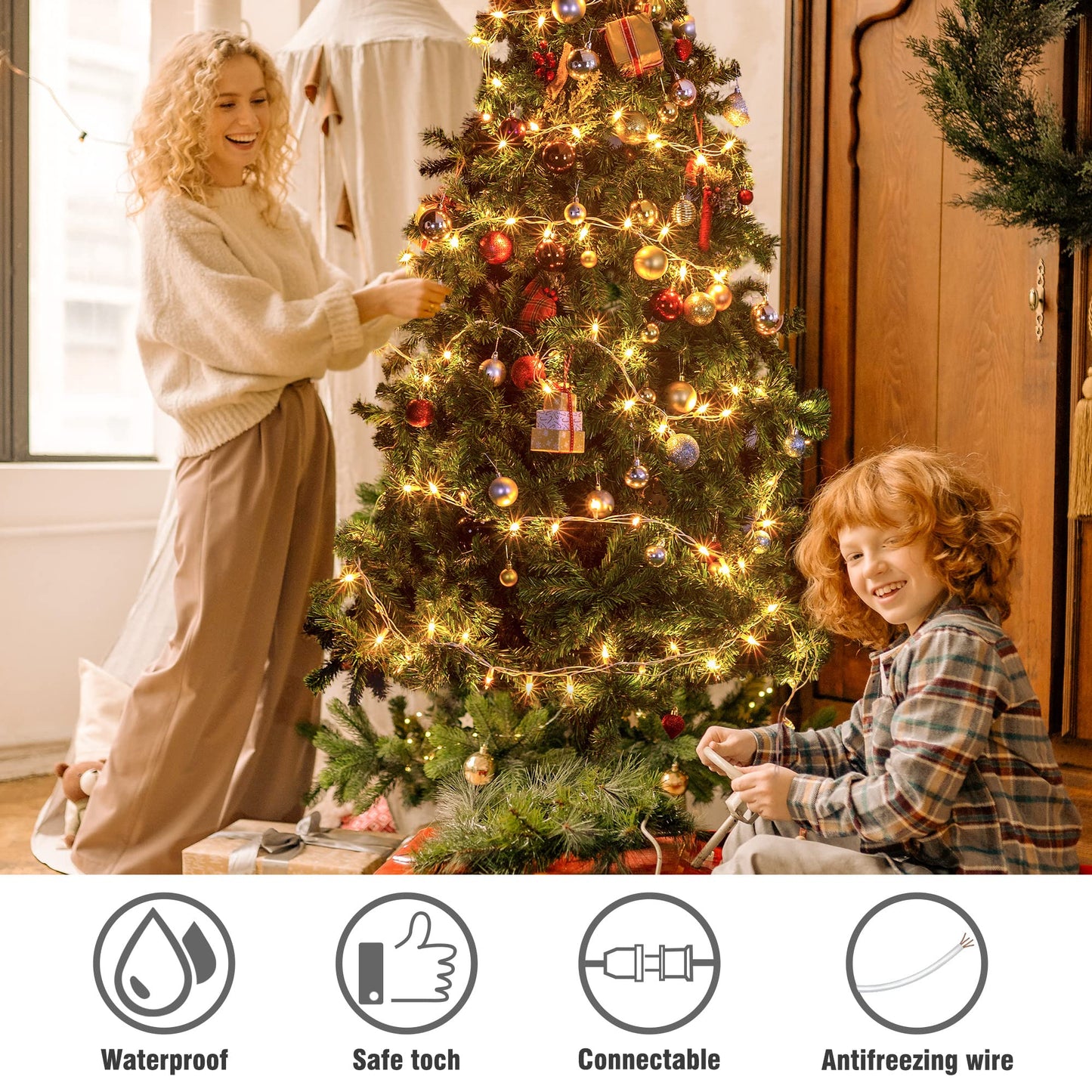 Hopolon Clear Christmas Lights Set,2Pack 50Count 13Feet Incandescent Bulb Mini String Lights with White Wire for Indoor Christmas Tree Garland Birthday Wedding Party Festival Decoration,Warm White