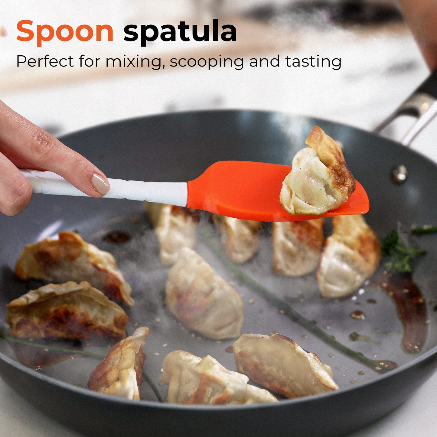 M KITCHEN WORLD Heat Resistant Silicone Spatulas Set | Rubber Spatula Kitchen Utensils Non-Stick for Cooking, Baking and Mixing | Ergonomic, Dishwasher Safe Bakeware Set of 4, Orange