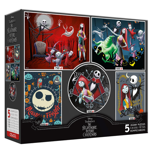 Ceaco - 5 in 1 Multipack - Disney - Tim Burton's The Nightmare Before Christmas - (2) 300 Piece, (2) 500 Piece, (1) 750 Piece Jigsaw Puzzles