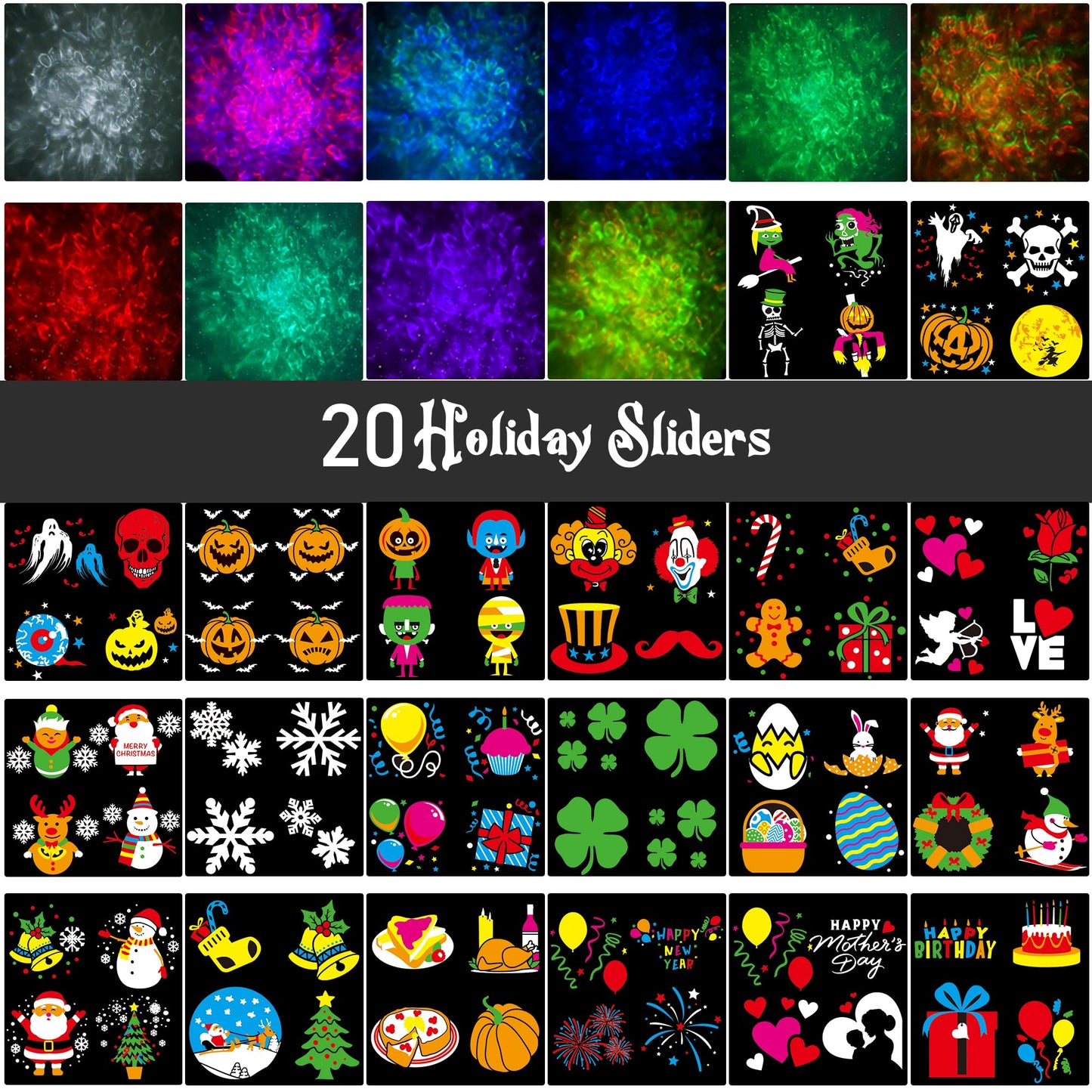 2025 Upgrade Halloween Christmas Projector Lights Outdoor, COOLWUFAN 2-in-1 Holiday Projector Lights Decorations, 30 Bright HD Effects (20 Slides) Projection Light for Xmas Party Garden Yard Decor