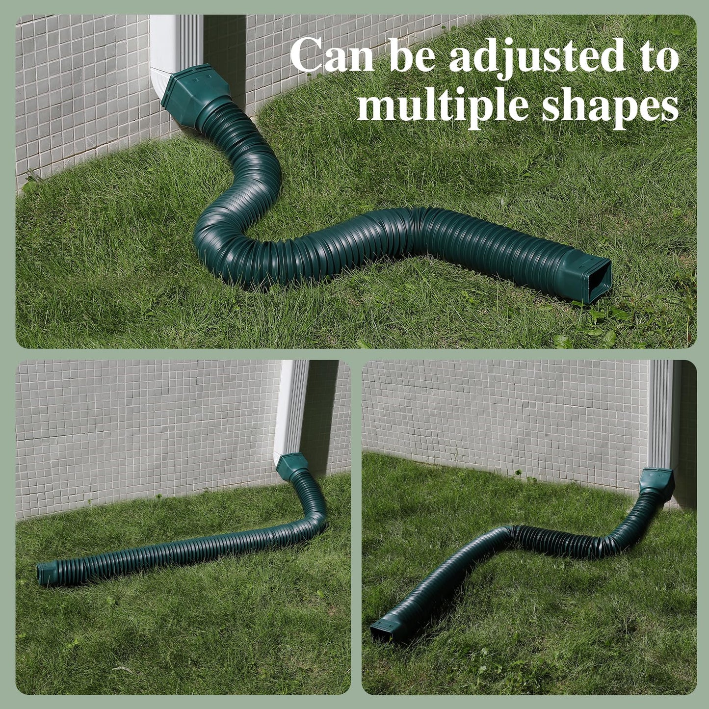 Gutterlix Flexible Gutter Downspout Extensions, Connectable Downspout Extender with 58"+ 67" Extendable Pipe, Thickened Down spout Drain Extension for Rainwater Drainage(2 Pack, Green)