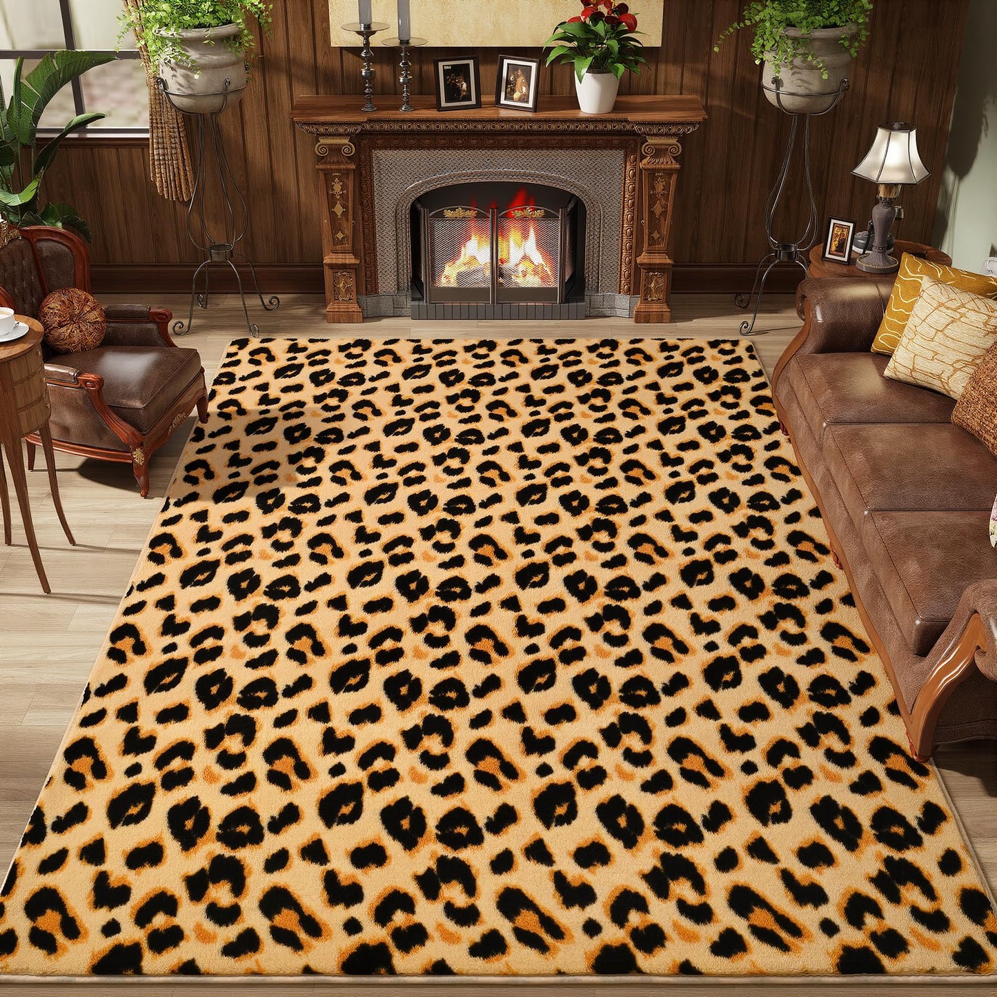 Amearea Soft Leopard Rugs for Bedroom Living Room, 3x5 Modern Cheetah Print Thickened Memory Foam Rug, Fluffy Indoor Washable Animal Rug Carpet for Kids Boys Girls Dorm Nursery Room Home Decor, Khaki