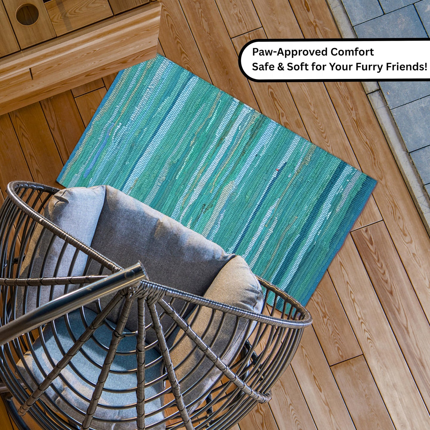 Ramanta Home Hand Woven 100% Cotton Chindi Rag Rug 2'x3' - Teal, Recycled Reversible Rug, Boho Farmhouse Rugs for Living Room, Dinning Room, Kitchen, Entryway, Bedroom Rugs - 24"x36"