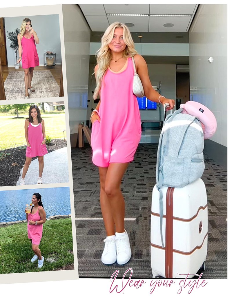 Lentta Womens Athletic Sleeveless Mini Dress with Built-in Shorts V Neck Sundress(Rosered-XXL)
