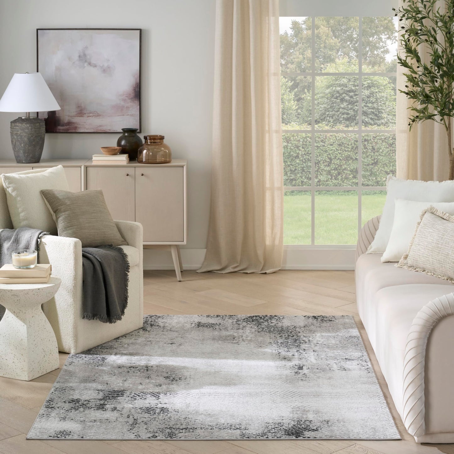 Nourison Home Dekor Grey Charcoal 5'3" x 7' Area Rug - Easy Clean, Non Shedding, Bed Room, Living Room, Dining Room, Kitchen (5' x 7')