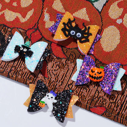 Haakong 8Pcs Halloween Hair Accessories Headdress Halloween Glitter Bows Spider Hair Clip Pumpkin Hair Bow Ghost Hair Barrette Glitter Hair Clip Girls Party Dance Hair Barrettes
