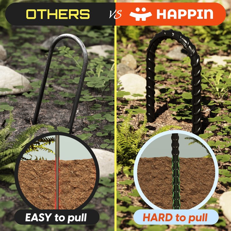 Happin® 12 Inch Trampoline Anchors, Trampoline Stakes, Ground Stakes Heavy Duty, Ground Anchors Screw in, Trampolines Accessories, Tent Anchors, Yard Spikes, Galvanized Steel (4 Pack, Black)