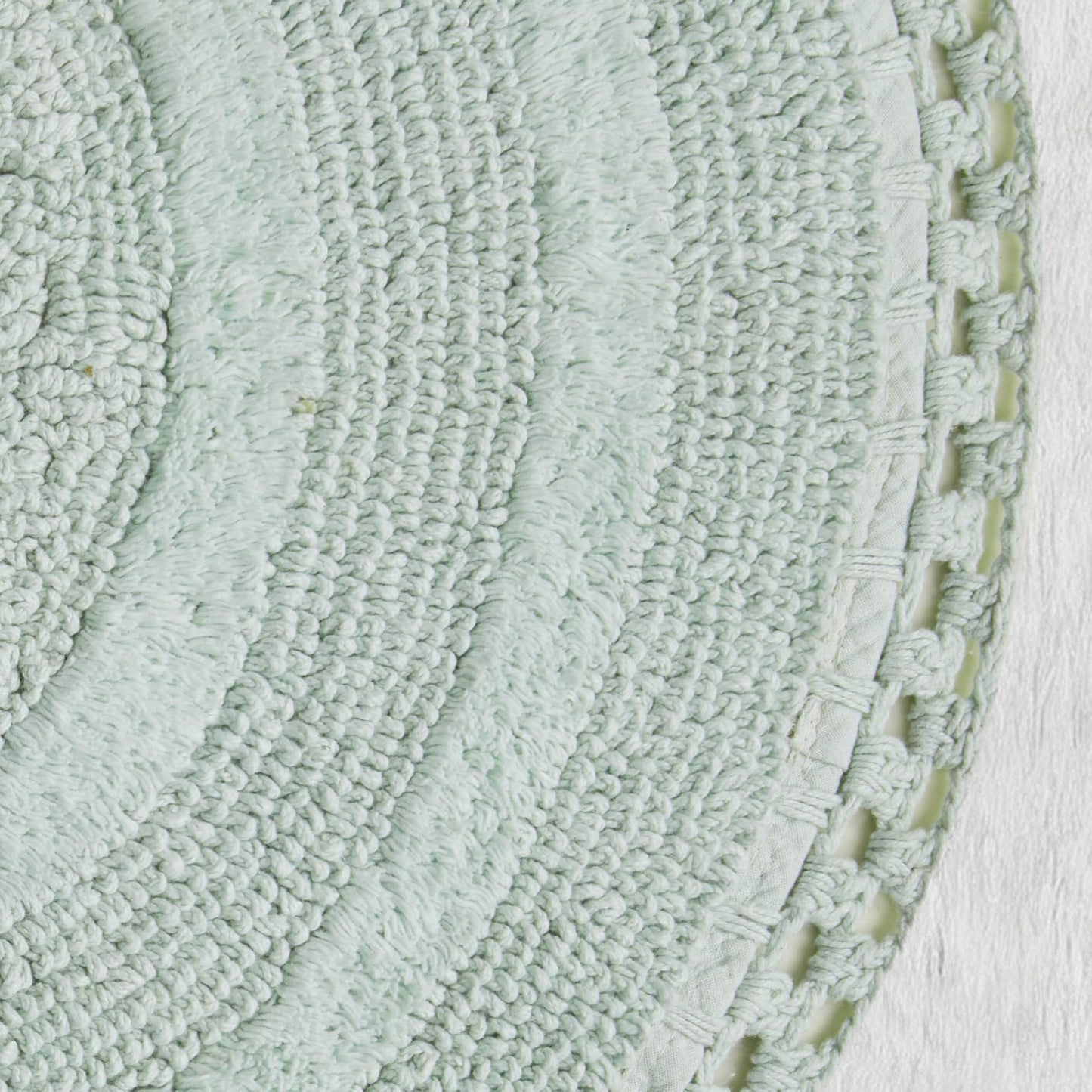 Laura Ashley Camilla 100% Cotton Oval Bath Mat with Crochet Border, Soft & Absorbent, Light Green 21" x 34" Bathroom Rug