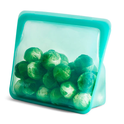 Stasher Premium Silicone Reusable Food Storage Stand-Up Mid Bag, Clear, Microwave, Sous Vide, Dishwasher, Oven and Freezer Safe, BPA Free, Leak-free, Eco-friendly, 56 Oz