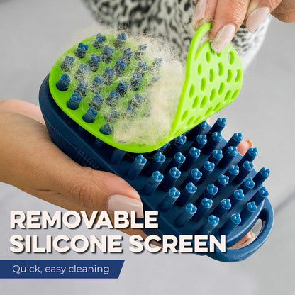 Bonza Dog & Cat Grooming Massage Brush with Removable Screen – Pet Scrubber for Gentle Short & Long-Haired Fur - Dog Bath Brush