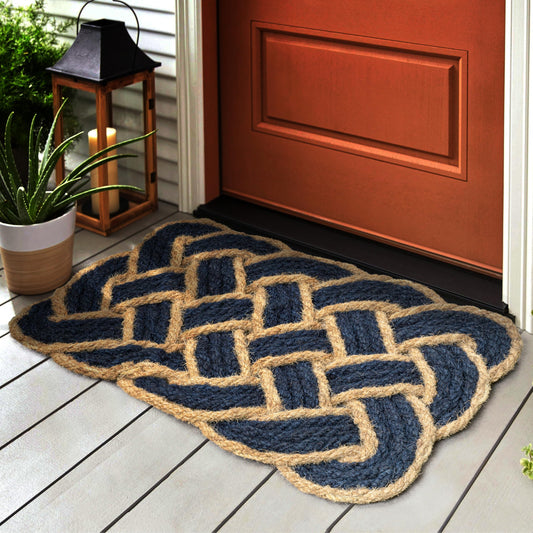JONATHAN Y Scalloped Basketweave Coir Indoor Outdoor Mat 18"X30" Navy/Bleach Set of 2, Maeve Coastal for Backyard, Patio, Porch, Easy-Cleaning, High Traffic, Pet-Friendly, Non-Shedding NRF100D-1830-S2