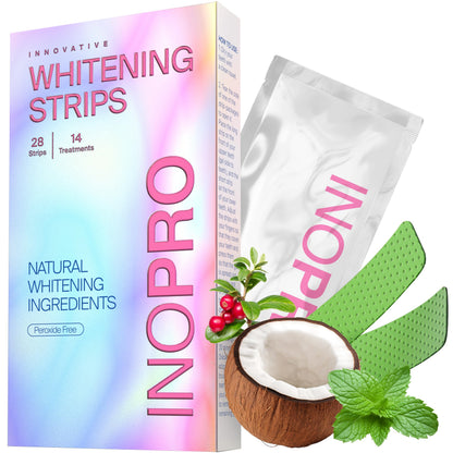 InoPro Teeth Whitening Strips 14 Treatments Kit - Teeth Whitener, Peroxide Free, Enamel Safe Green Whitestrips, Deep Stains Removal - Instant Teeth Whitening Without The Harm (28 Strips)