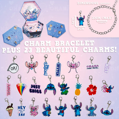 Disney Stitch Advent Calendar 2025 for Kids Teens DIY Fill Your Own Wall Hanging or Jewellery Charm Bracelet Christmas Countdown Calendar Stitch Gifts (Blue Stitch Jewellery)