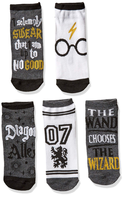 Harry Potter Glasses Deathly Hallows Mischief Managed 5 Pack Ankle Socks Black