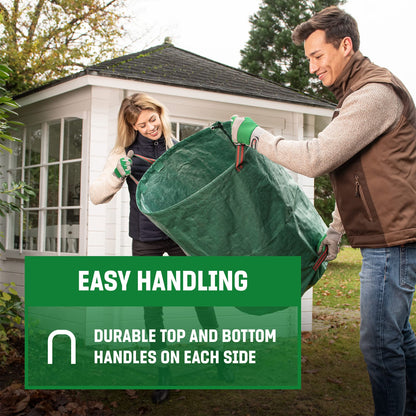 GardenGloss® Garden Waste Bags Heavy Duty with Handles (3pcs) - 272L High Capacity Garden Bag - UV Stable and Water Repellent - Reusable