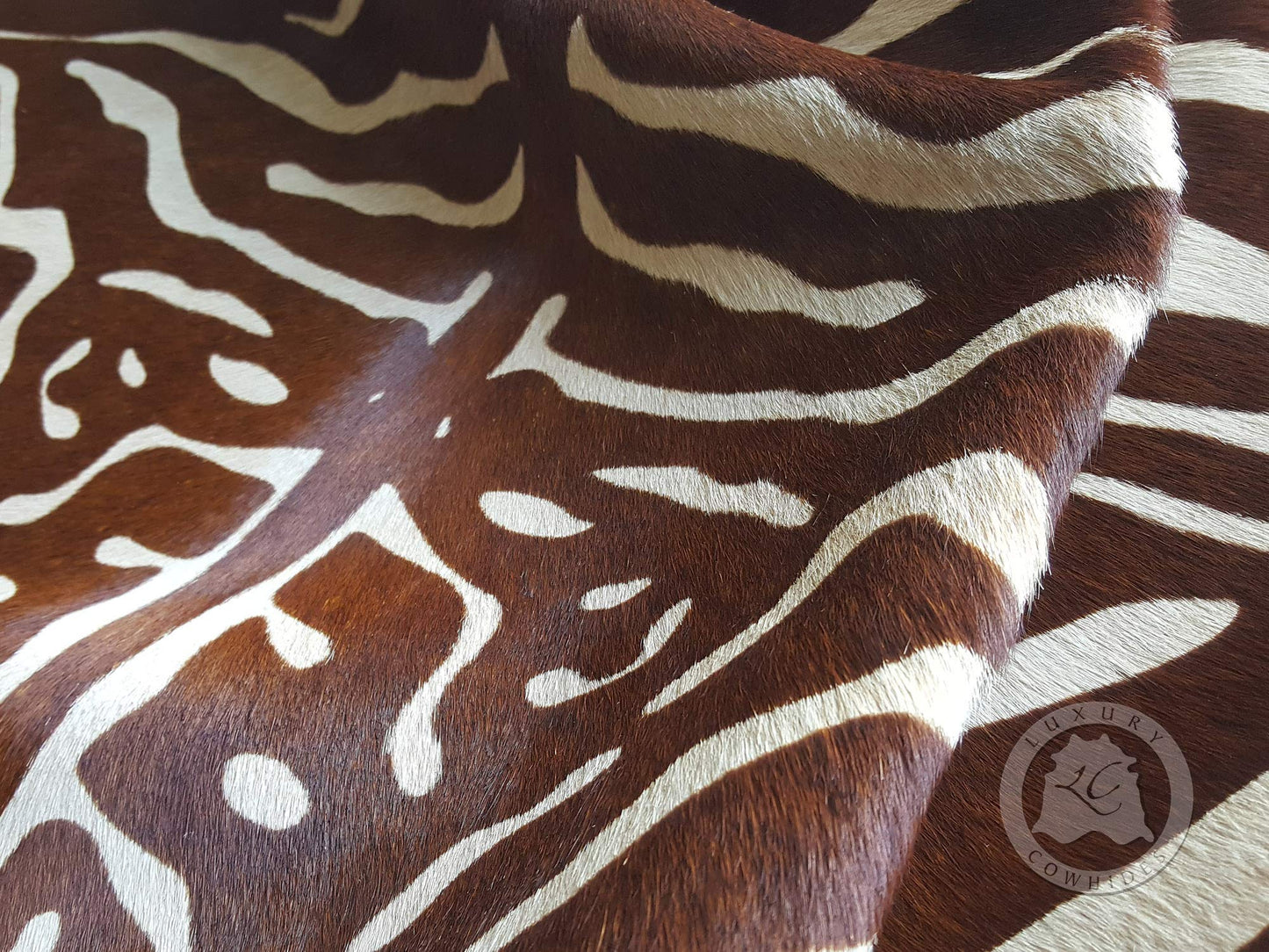 Sunshine Cowhides 100% Genuine Zebra Print Brown on Beige Cowhide Rug - Modern Style Animal Skin Rug & Floor Carpet for Living Room, Bedroom, Kitchen & More - Large (6x6-7ft)