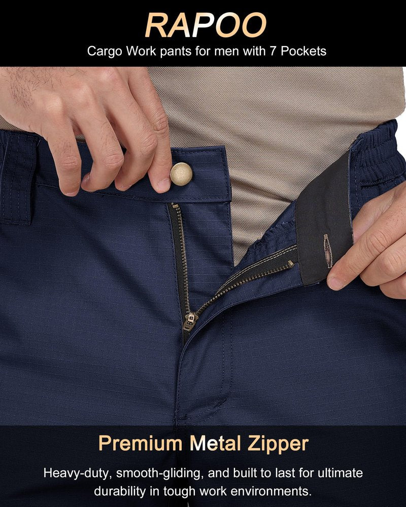 Rapoo Tactical Pants for Men Cargo Working Fishing Pants for Men with Pockets Mens Outdoor Pants Navy 44Wx34L