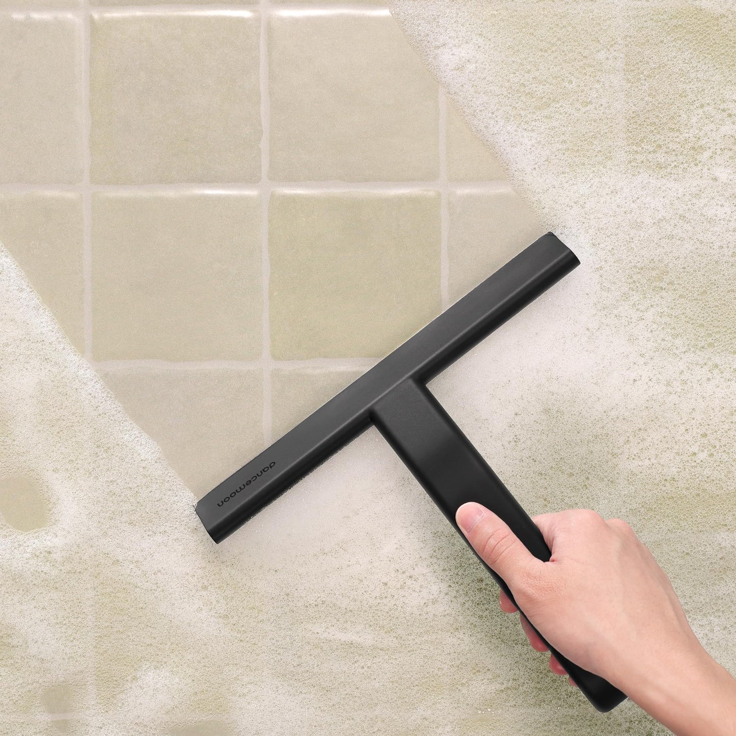 dancemoon JustHang Shower Squeegee for Shower Doors, All-one-Piece Silicone with Built-in Hook Design for Easy Hanging and Cleaning, 25 cm, Black