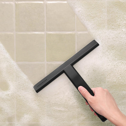 dancemoon JustHang Shower Squeegee for Shower Doors, All-one-Piece Silicone with Built-in Hook Design for Easy Hanging and Cleaning, 25 cm, Black