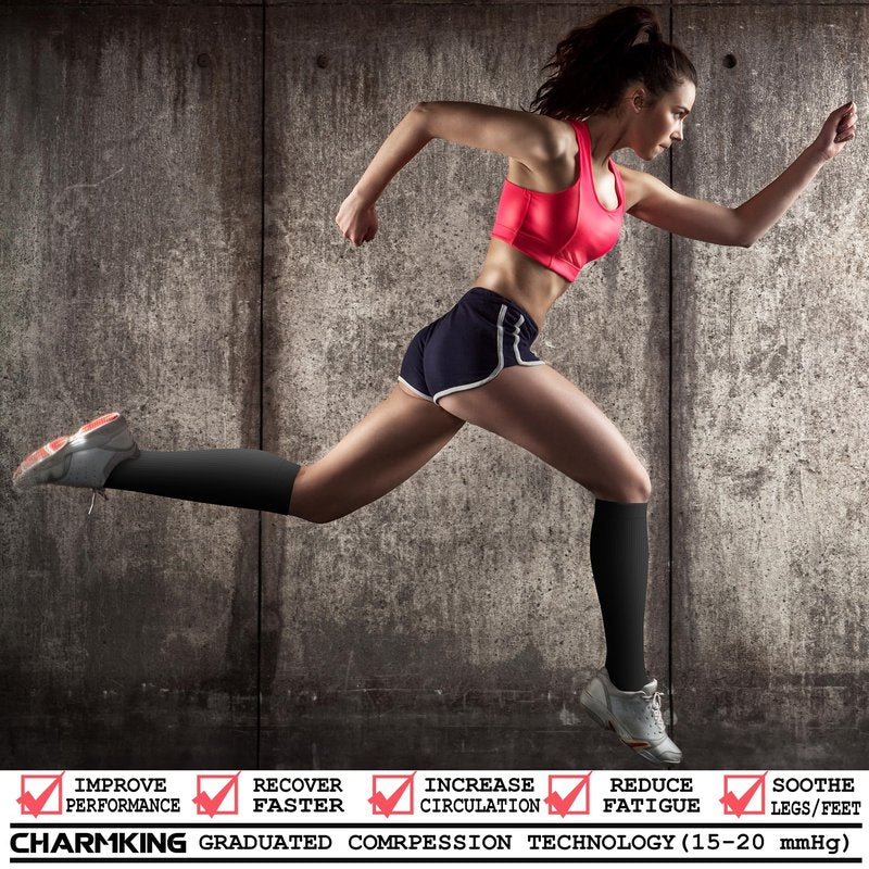 CHARMKING 3 Pairs Open Toe Compression Socks for Women & Men Circulation 15-20 mmHg is Best for All Day Wear Running Nurse (01 Balck/Black/Black, L/XL)