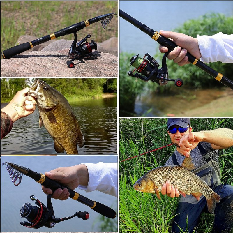 Sougayilang Fishing Rod Combos with Telescopic Fishing Pole Spinning Reels Fishing Carrier Bag for Travel Saltwater Freshwater Fishing(2.4M/7.87FT)