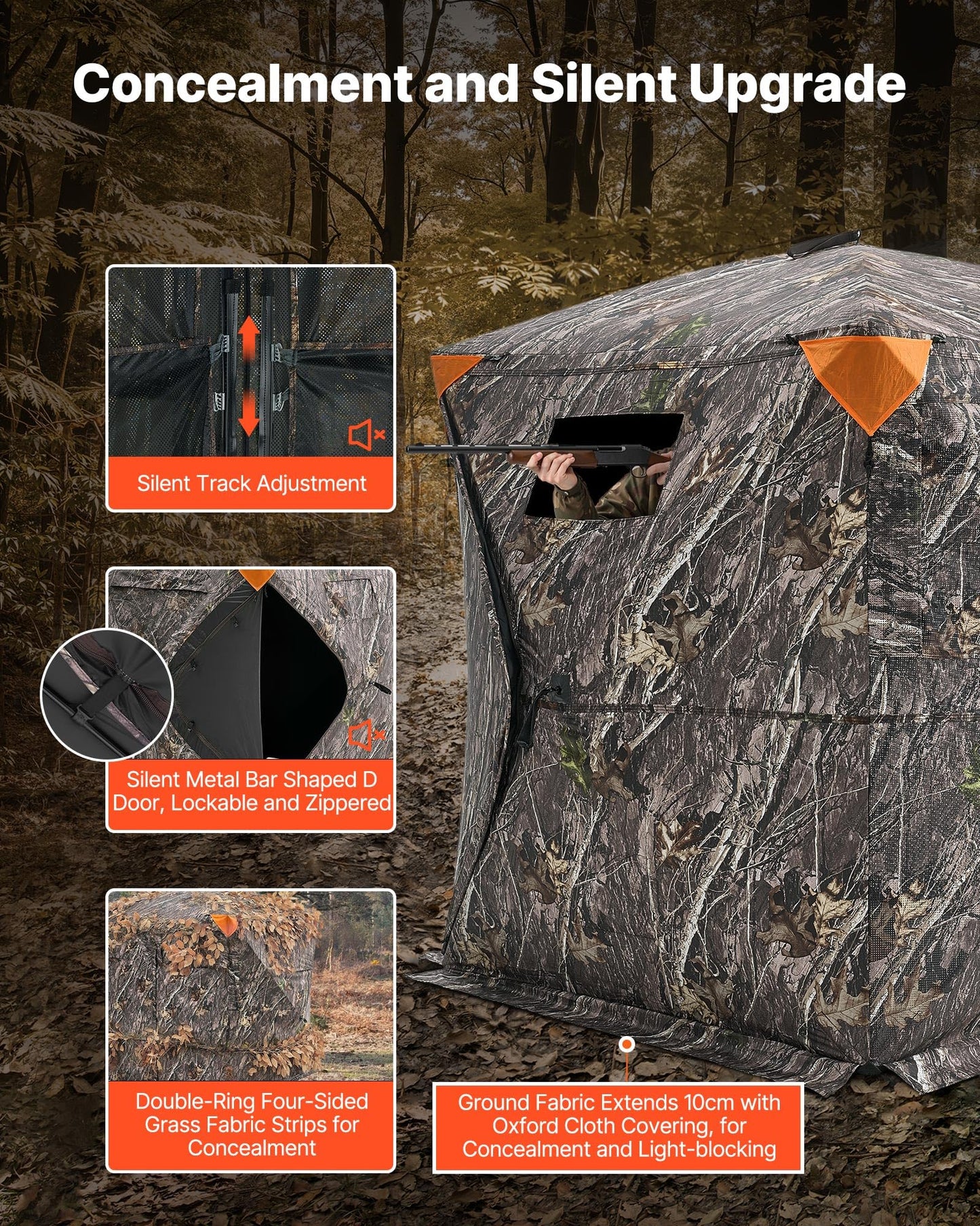VEVOR Hunting Blind, 270° See Through Ground Blind, 1-2 Person Pop Up Deer Blind for Hunting with Carrying Bag, Portable Resilient Hunting Tent, One-Way See-Through Mesh for Turkey and Deer Hunting