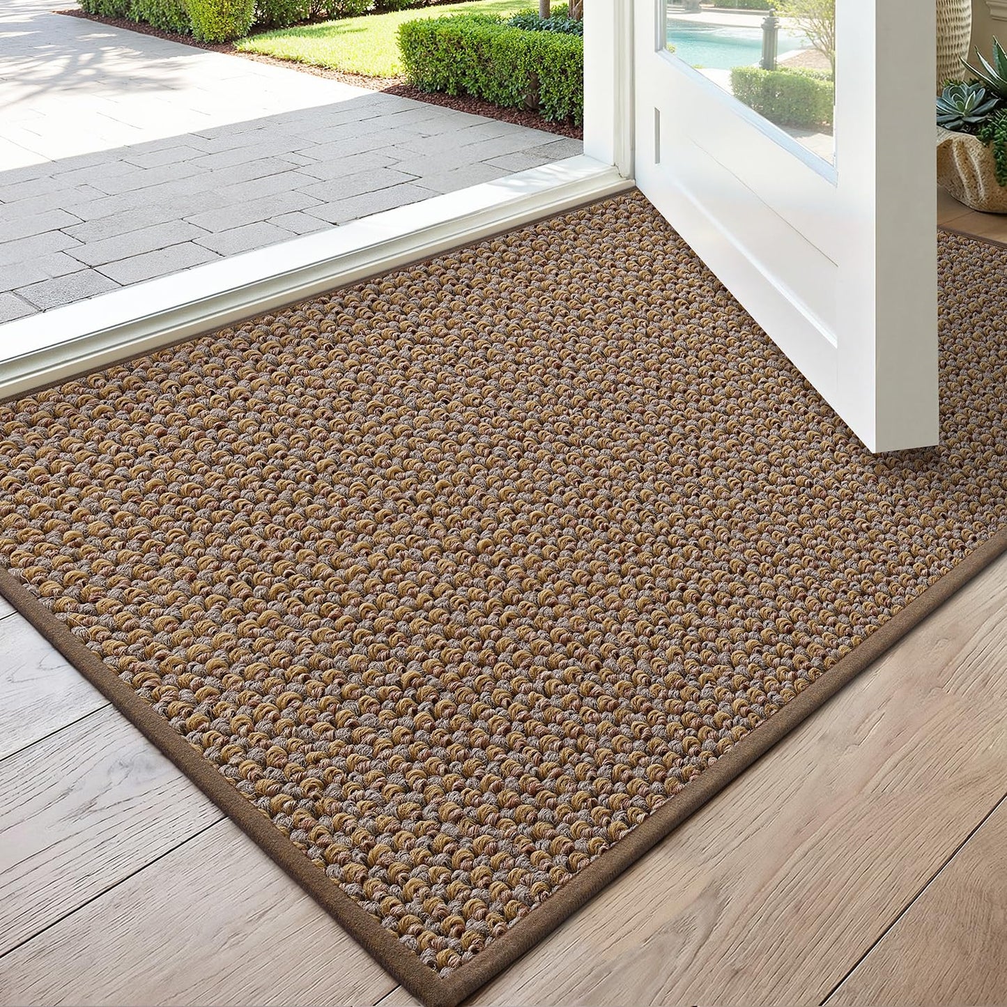 DEXI Indoor Door Mat Front Entrance, 24x36 Entryway Mats Inside Entry, Non Slip Washable Low Profile Doormat Dirt Trapper for House Floor Patio Backdoor, Beige