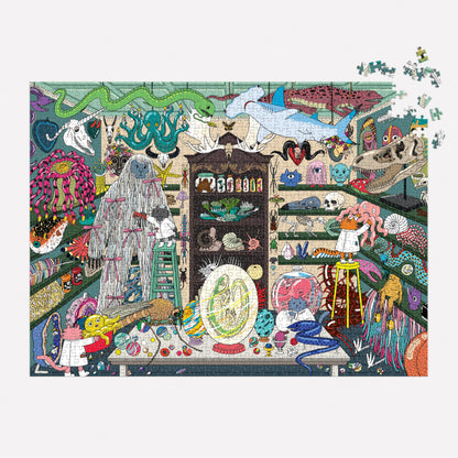 Galison World of Curiosities – 1000 Piece Jigsaw Puzzle Featuring Humorous Illustrations of A Spooky Shop Scene