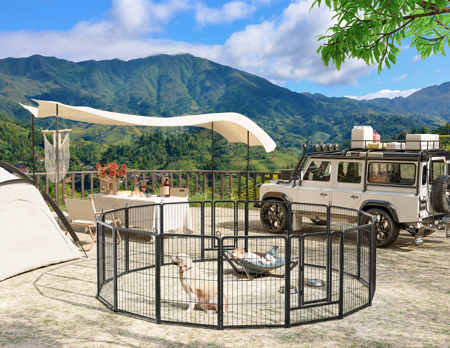 HOMIDEC Dog Pen, 8 Panel Puppy Pen with Door, High 80cm Indoor/Outdoor Pet Exercise Playpen, Portable Detachable Animal Run Enclosures for Dogs, Puppies, Cats, Rabbits and Other Animals (Black)