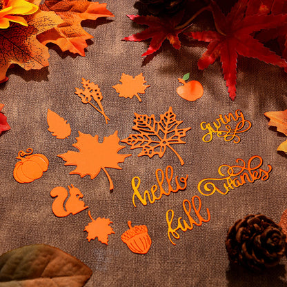 12 Pieces Thanksgiving Metal Cutting Dies Maple Leaf Metal Die Cuts Fall Leaves Thanksgiving Word Cuts Stencils for Fall DIY Scrapbooking Card Making Craft Decorations