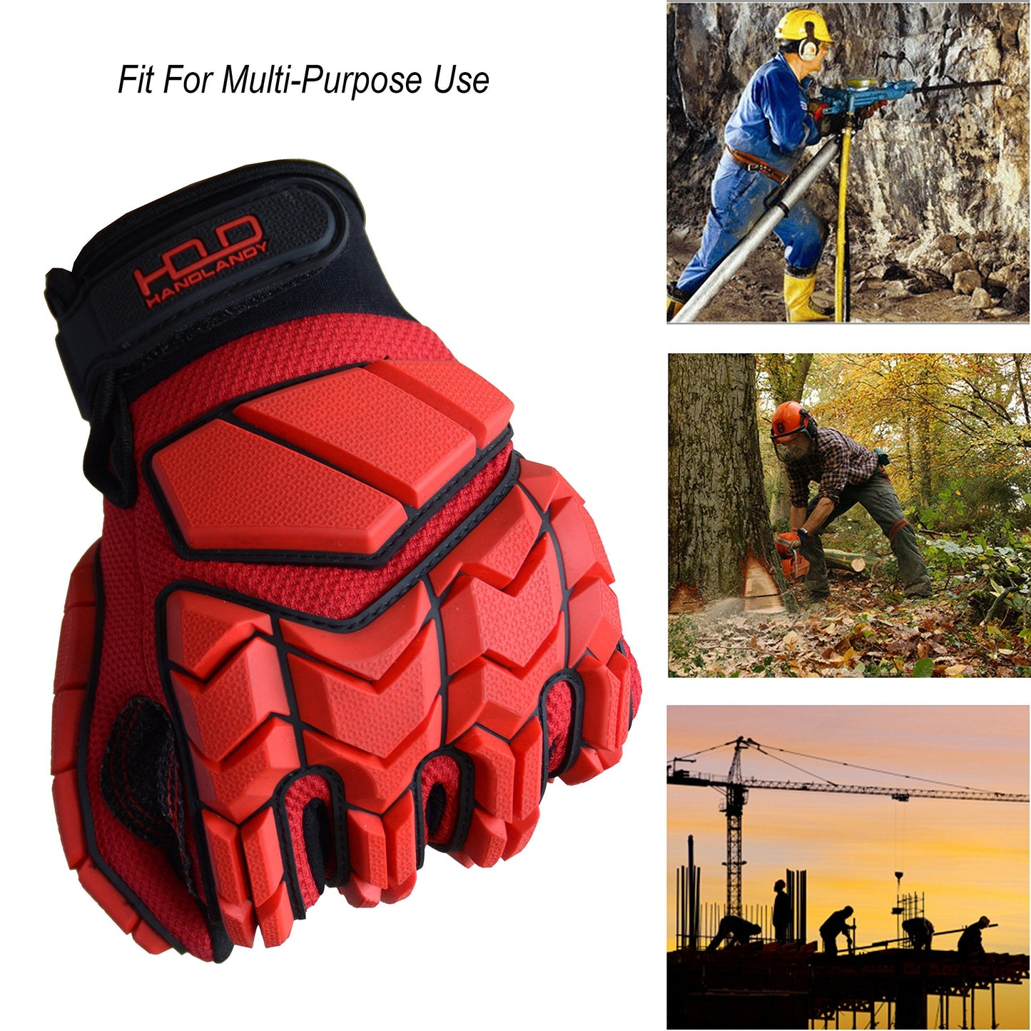 HANDLANDY Anti Vibration Gloves, SBR Padding, TPR Protector Impact Gloves, Men Mechanic Work Gloves XXL