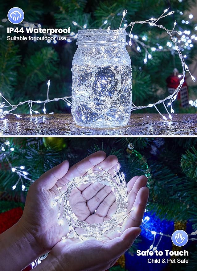Flowing Fairy Lights Plug in with 14 Modes, 10FT 388LED Twinkle String Lights Indoor, Christmas Tree Lights Indoor Waterproof for Bedroom Christmas Home Room Decor, Cool White